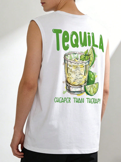 Men's Casual Sleeveless Tank Top, Thin Lightweight Summer Sportswear, Creative Agave Plant Graphic, Round Neck Elastic Tee, Breathable Moisture Wicking, Outdoor Gym Training Top, Fashionable