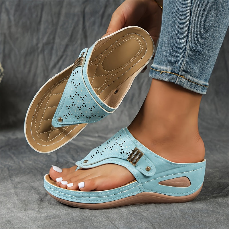Women'S Stylish Wedge Flip-Flops - Comfortable Arch Support, Breathable Outdoor Sandals - Trendy, Versatile, Soft Sole, Easy for Everyday Wear.