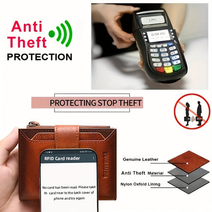 New Men'S Wallet, Vertical Short Leather Wallet, Multifunctional Top Layer Cowhide, Minimalist Driver'S License Card Holder, Slim Trendy Brand