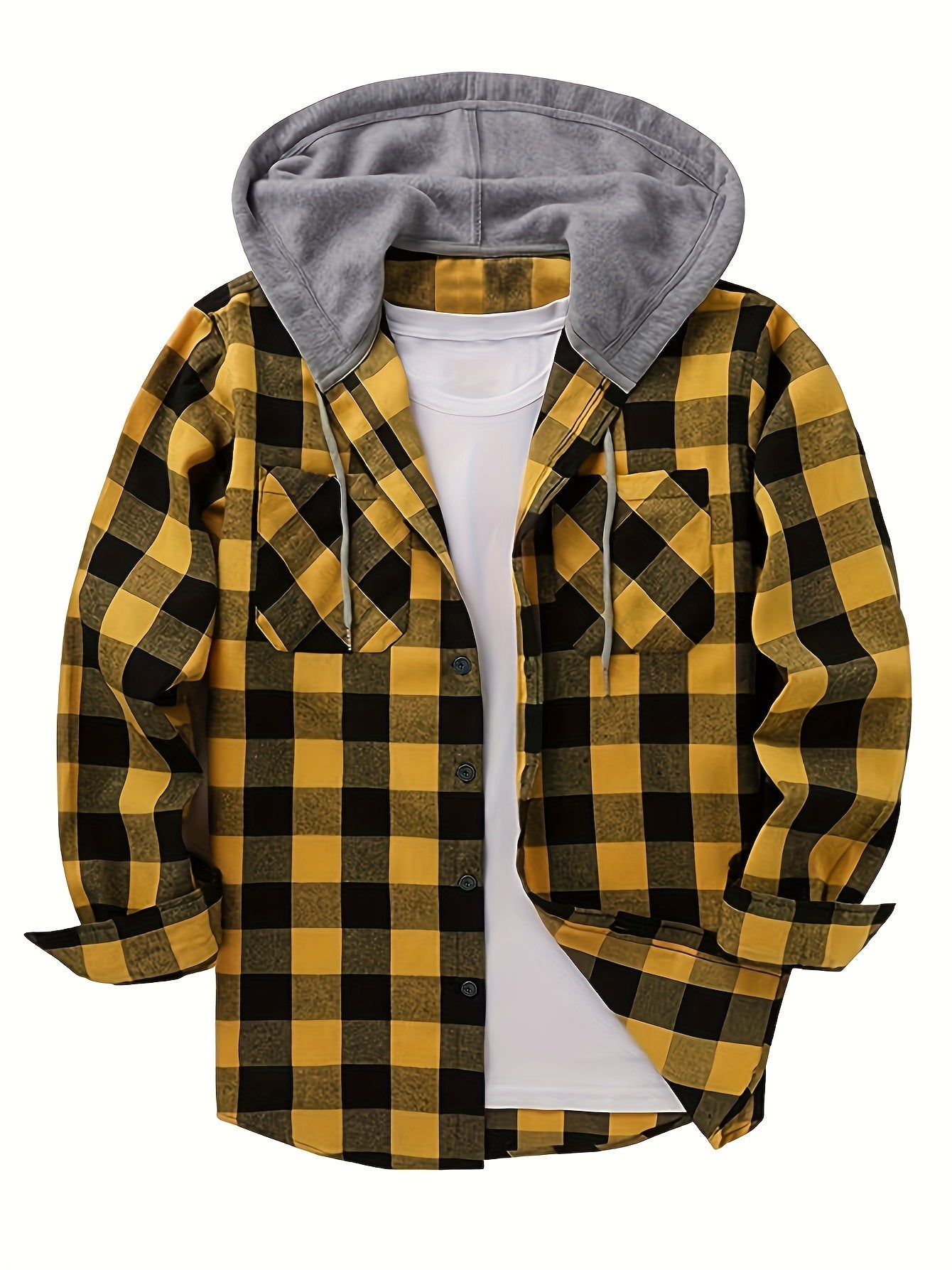 Men's Fashion Hooded Plaid Trendy Shirt Hooded Plaid Sweatshirt