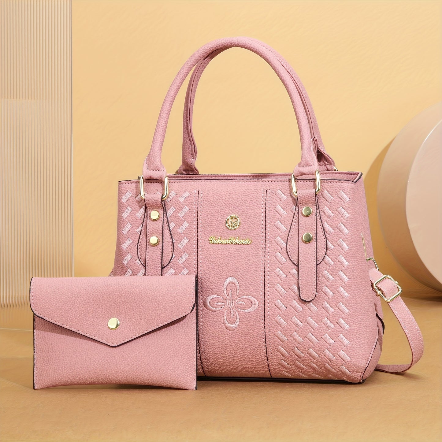 [Elegant Shoulder Bag] Embroidered Large Capacity Women's Shoulder Bag Set | Elegant with Removable Strap and Zipper Closure, Lining