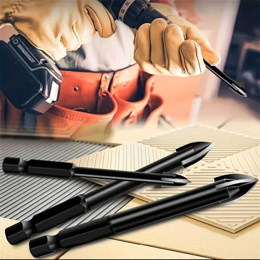 5pcs High-efficiency  Drilling Tool, Hexagonal Shank Cross Reaming Triangular Drill Bit, Glass Ceramic Woodworking Electric Tool, Hard Alloy Rust Proof Accessory, Cross Spear Head Drill Bit 3/4/5/6/8mm