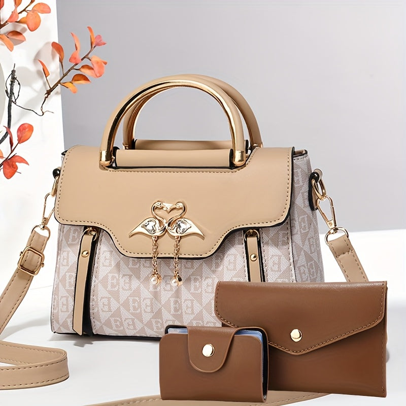 New Stylish Three-Piece Set Bag with Trendy Prints for Women, Casual Handbag