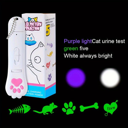 Projection Cat Teasing Pen, Rotating Gear to Project Different Patterns, White Light for Illumination, Checking Pet's Body Ears and Teeth, USB Port for Convenient Charging, Multifunctional Cat Teasing Pet Toy