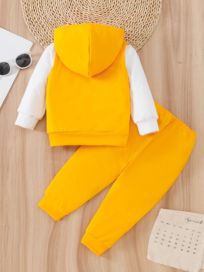 Disney 3pcs Set for Kids: Girls and Boys Casual Cool Streetwear Cute Cartoon Anime Print Round Neck Long Sleeve Sweatshirt, Sleeveless Hooded Vest Cardigan Jacket, and Elastic Waist Pants. Suitable for Spring and Autumn Fashion Casual Daily Commute