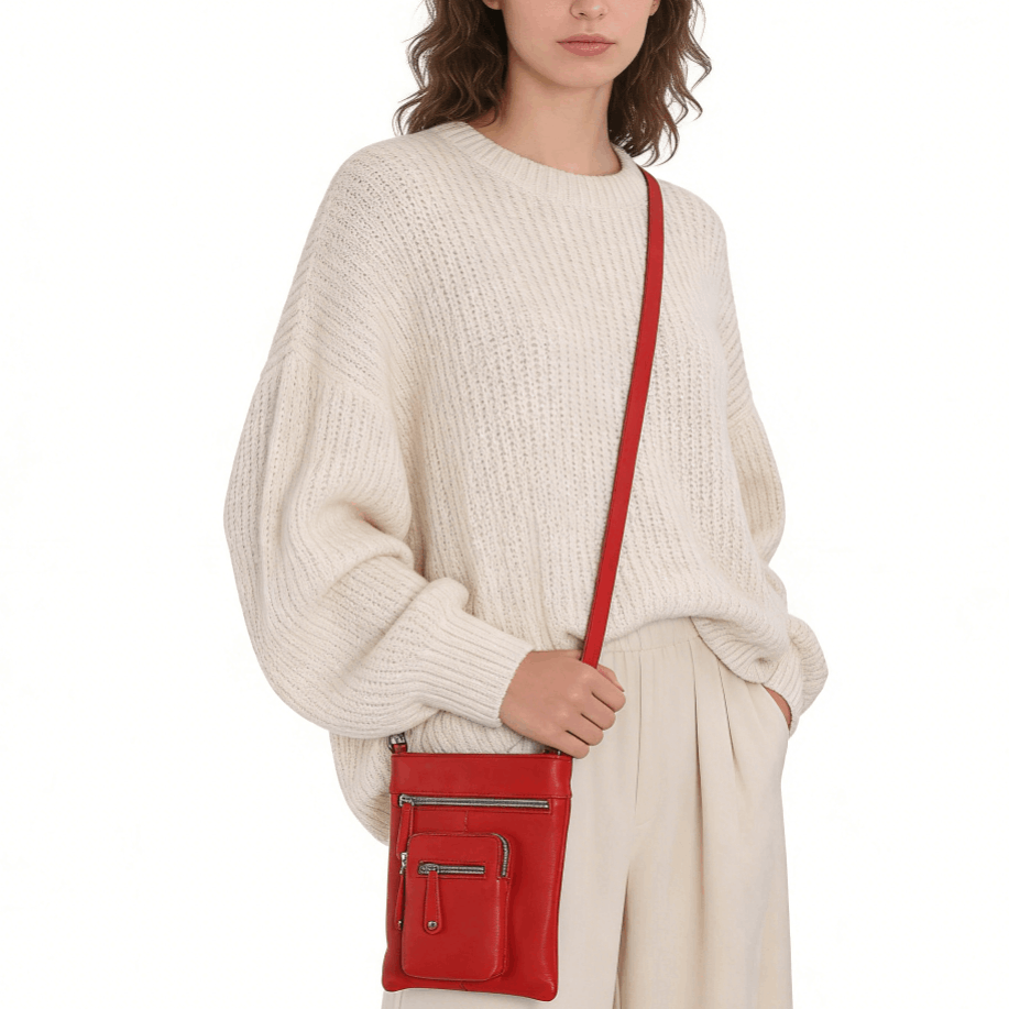 Karla Hanson Women's Leather Mini Cross-body Bag, Adjustable Strap Multi-Pocket Shoulder Bag