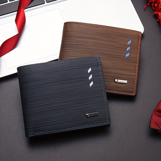 Men's Casual PU Leather Wallet With Card Slots, Zipper Coin Purse, Money Clip Christmas Gift
