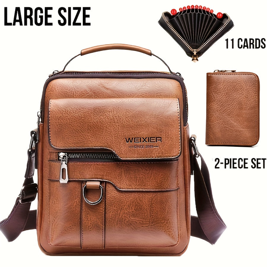 WEIXIER Men'S Vintage Faux Leather Cross Body Bag | Vertical Hand Business Casual Satchel, Adjustable Shoulder Strap, Faux Leather, Ideal for Going Out