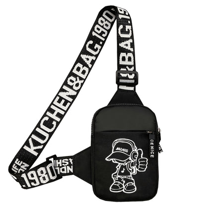 [Playful Crossbody Bag] Playful Design Men's Crossbody Bag with "Don't Touch My Bag" Cartoon Face Print | Adjustable Strap, Lightweight, Durable Zipper Closure - Perfect for Running, Cycling, Travel, Casual Outings