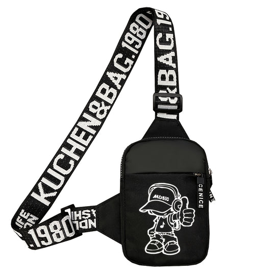 [Playful Crossbody Bag] Playful Design Men's Crossbody Bag with "Don't Touch My Bag" Cartoon Face Print | Adjustable Strap, Lightweight, Durable Zipper Closure - Perfect for Running, Cycling, Travel, Casual Outings