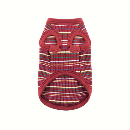 Pink Striped Soft Ribbed Paiaite Dog Vest - Easy Pullover Tank Top for Small to Extra Small Breeds - Hand Wash Only