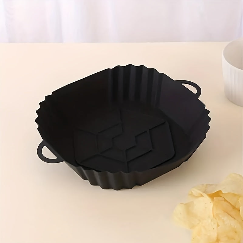 Air Fryer Baking Pan, Reusable Non-Stick Silicone Basket & Square Tray, Compatible for All Air Fryers Toaster Ovens, Easy-Clean Durable Silicone Pan Liner, for Healthy Roasting Broiling Warming, 1pc