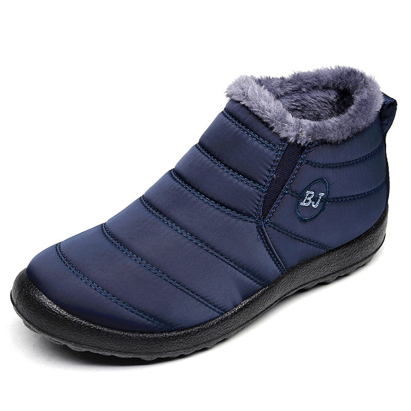 Women's Slip-On Winter Ankle Boots - Cozy Artificial Fur-Lined Interior, Non-Slip Sole, Navy Blue with Logo "B.J." - Warm Booties in Multiple Colors, Women Shoes