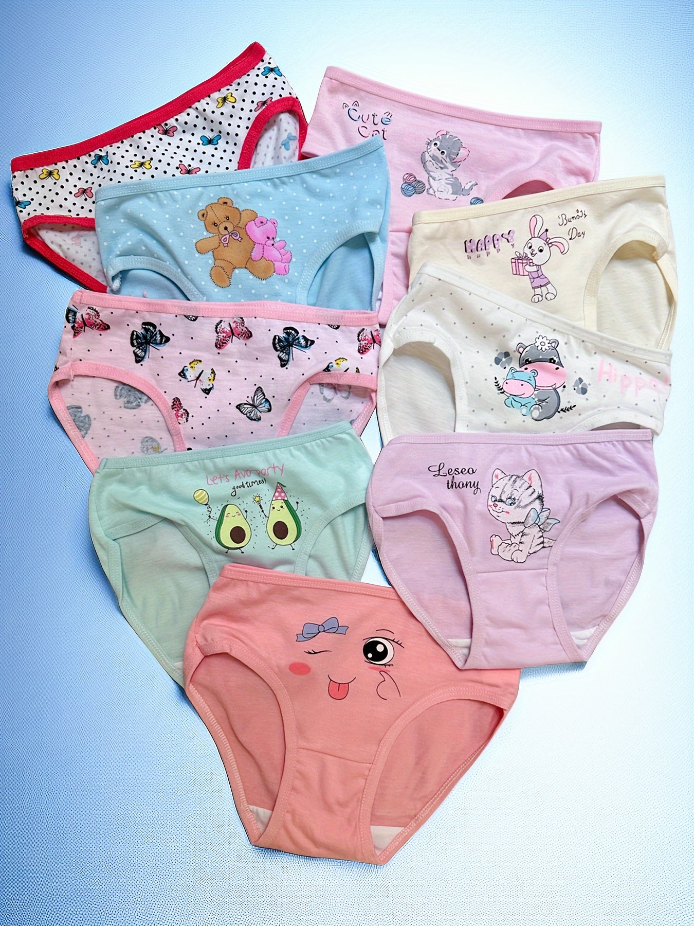 [4pcs Girls' Underwear] 4pcs Girls' Soft & Comfortable Triangle Underwear - Assorted Cute Animal & Floral Patterns, Breathable Stretch Fabric, Regular Fit for Casual Attire, Cute Underwear, Playful Design, Medium Elasticity