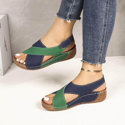 [Women's Thick-Soled Sandals] Women's Color Block Thick-Soled Sandals - Versatile Open-Toe Classic Summer Shoes, Women Shoes