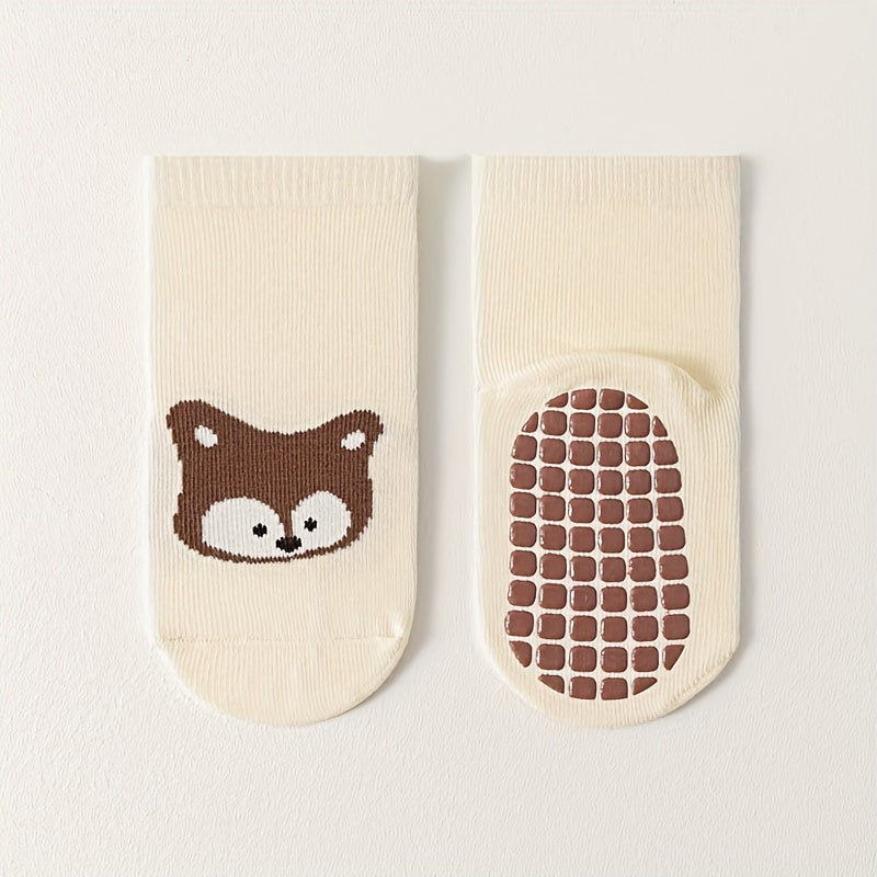6 Pairs Boys & Girls Socks with Cute Fox & Bear Animal Patterns - Non-Slip Floor Socks Suitable for,, Crawlers - - Wear, /Off, & Machine Washable ()