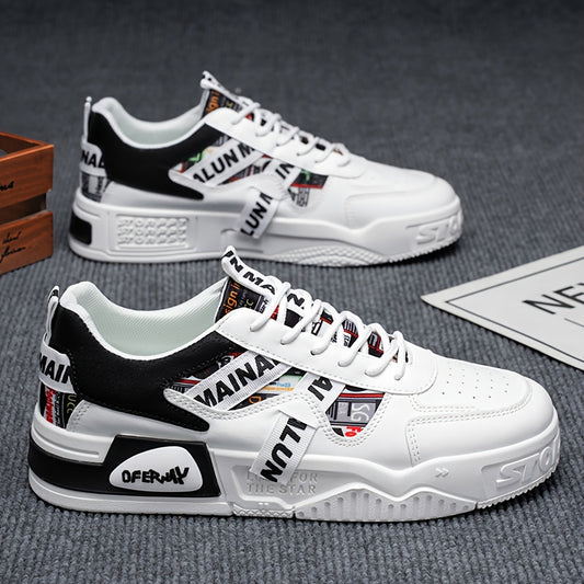 1 Pair Men'S Low-Top Sneakers - Breathable EVA Insoles & Random Letter Webbing, All-Season Lightweight Sneakers with Arch Support, Cushioned PVC Sole & Lace-Up Closure, / - For Running, Travel, Skateboarding, Travel Footwear, Trendy Footwear