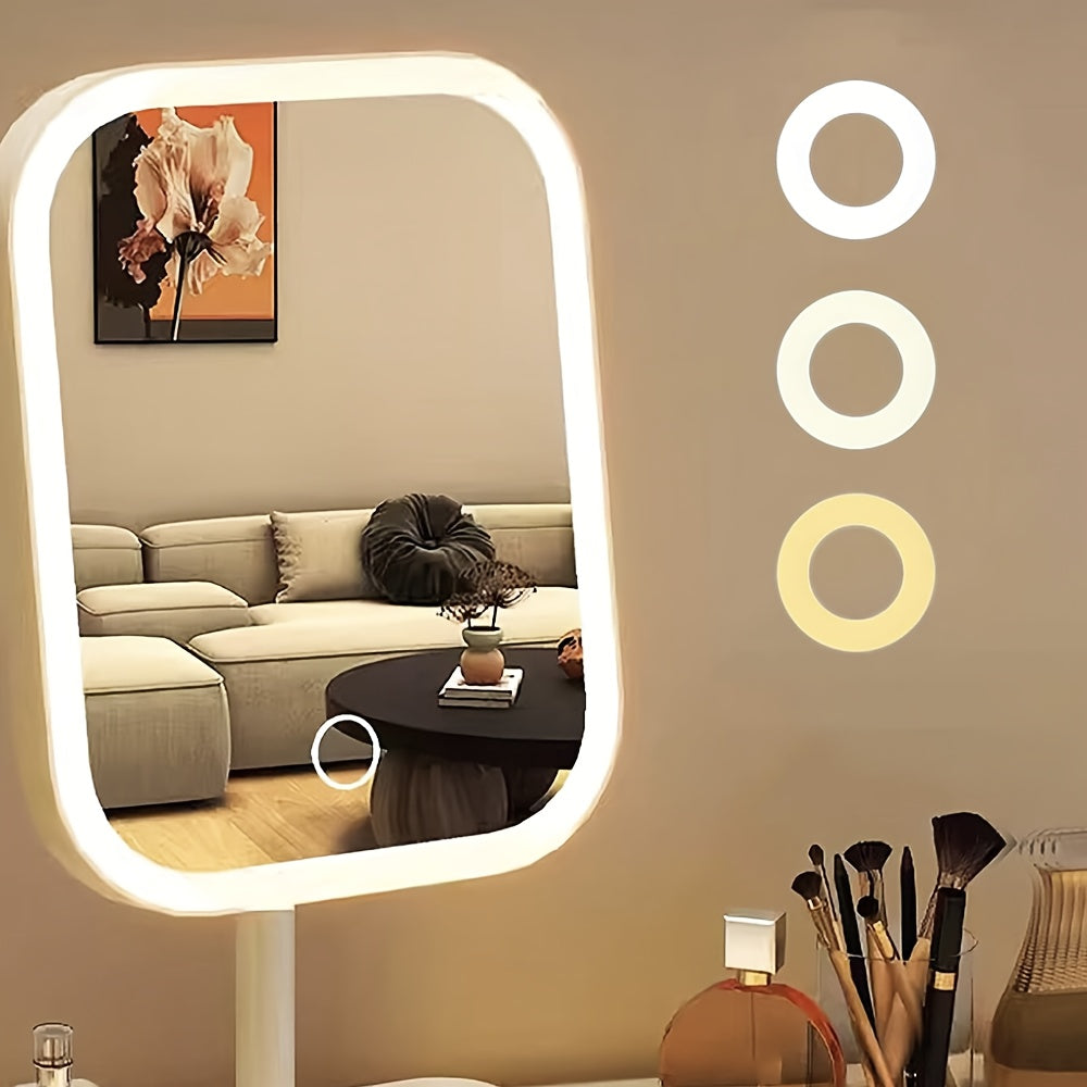LED Makeup Mirror, Rechargeable Desktop Vanity Mirror with Lights, 3 Light Modes, Touch Control, Adjustable Brightness, Portable Lighted Beauty Mirror, Travel Vanity Cosmetic Mirror with Lights