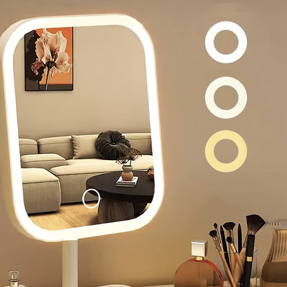 LED Makeup Mirror, Rechargeable Desktop Vanity Mirror with Lights, 3 Light Modes, Touch Control, Adjustable Brightness, Portable Lighted Beauty Mirror, Travel Vanity Cosmetic Mirror with Lights