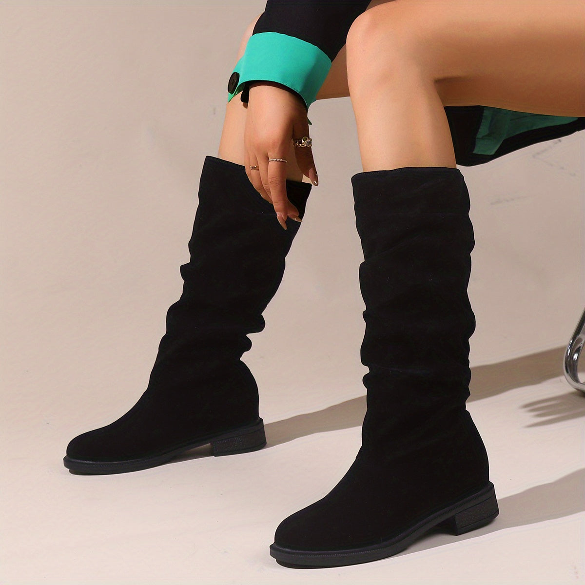Fashionable Women'S Boots | Black Classic Style, Mid Heel, Slip-on Closure, All-season Wear