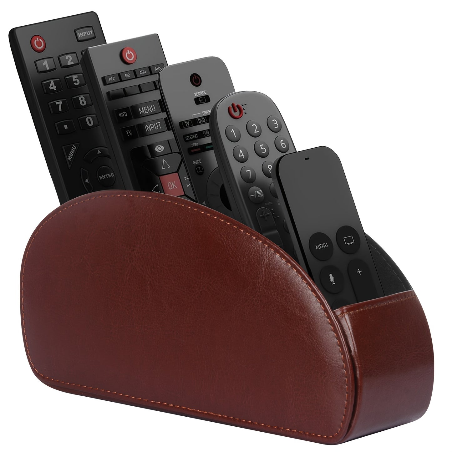 [5 Compartment Remote Holder] 5 Compartment Remote Control Holder, Black Faux Leather Remote Caddy | for TV, DVD, Blu-Ray, Media Player, and Heater Control, Independent Storage, Desk & Drawer Organizer for Home Storage