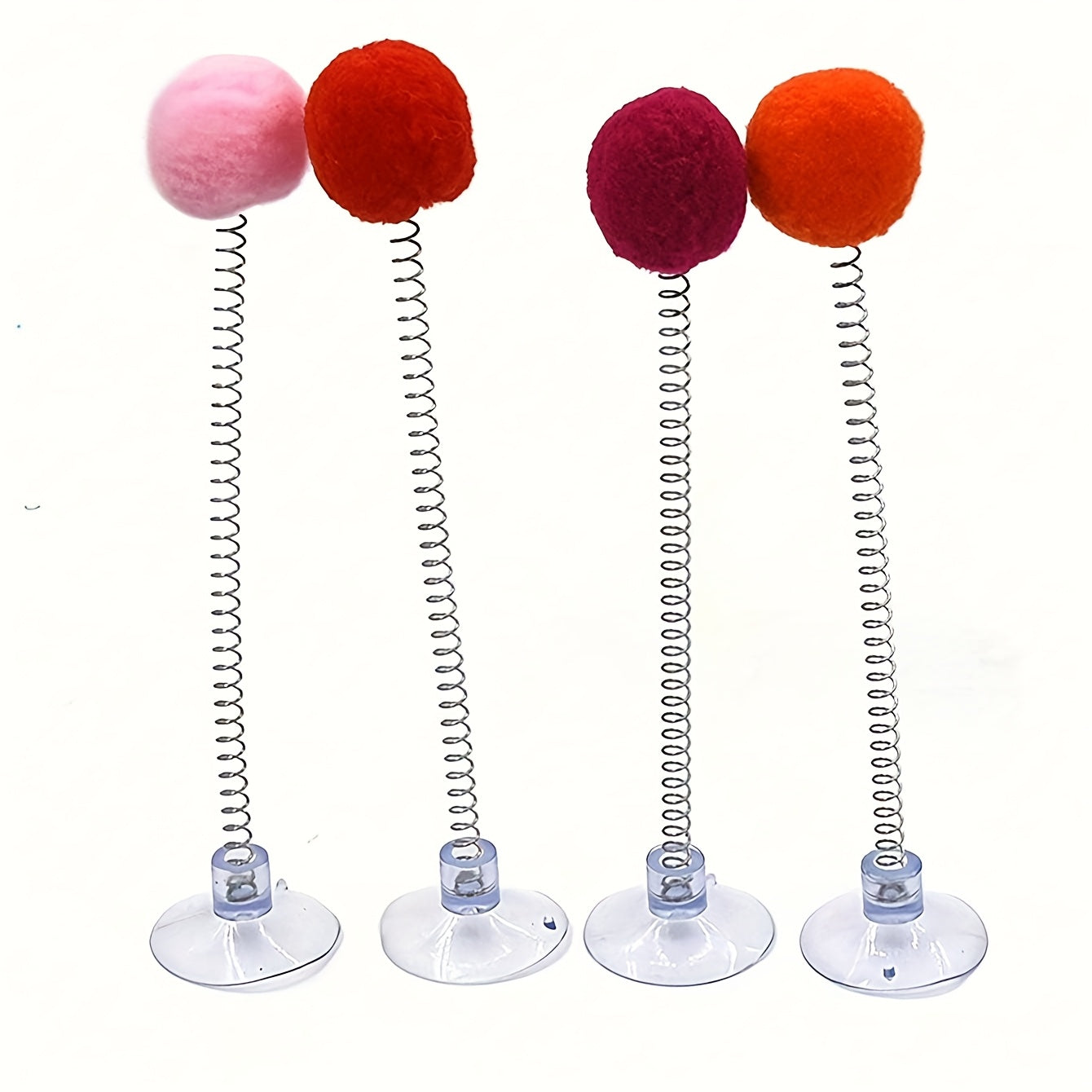 [Spring Wand Cat Toy] 2pcs Set (Spring Wand with Suction Cup Base) - Interactive Cat Toy with Plush Ball, Metal Spring Wand, and Suction Cup Base. Durable Design Stimulates Hunting Instincts and Playful Excitement. Energetic Indoor Toy for Cats | Simulate