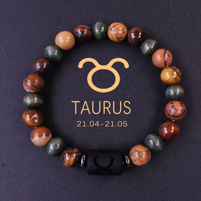 Natural Stone Beaded 12 Constellations Tiger Eye Stone Picture Bracelet, Durable 1pc Birthday Gift Valentines Day Gift