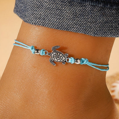 Adjustable Length Retro Hemp Turtle Anklet Handwoven Turtle Beach Foot Jewelry