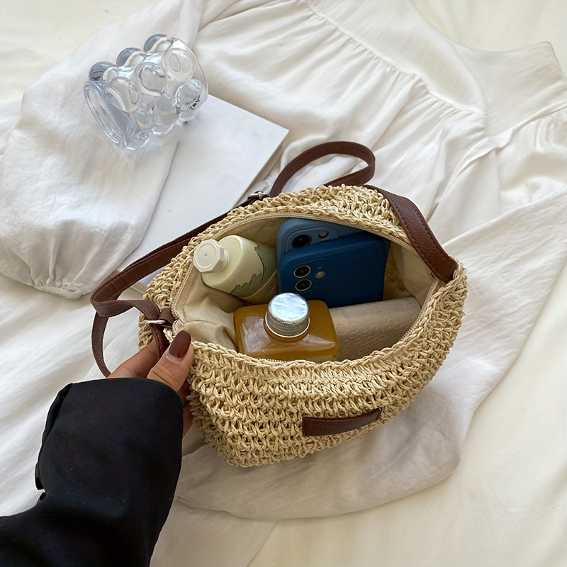 [Summer Rattan Bag] Handmade Rattan Crossbody Bags | Women Saddle Straw Woven Shoulder Bag Small Handbags