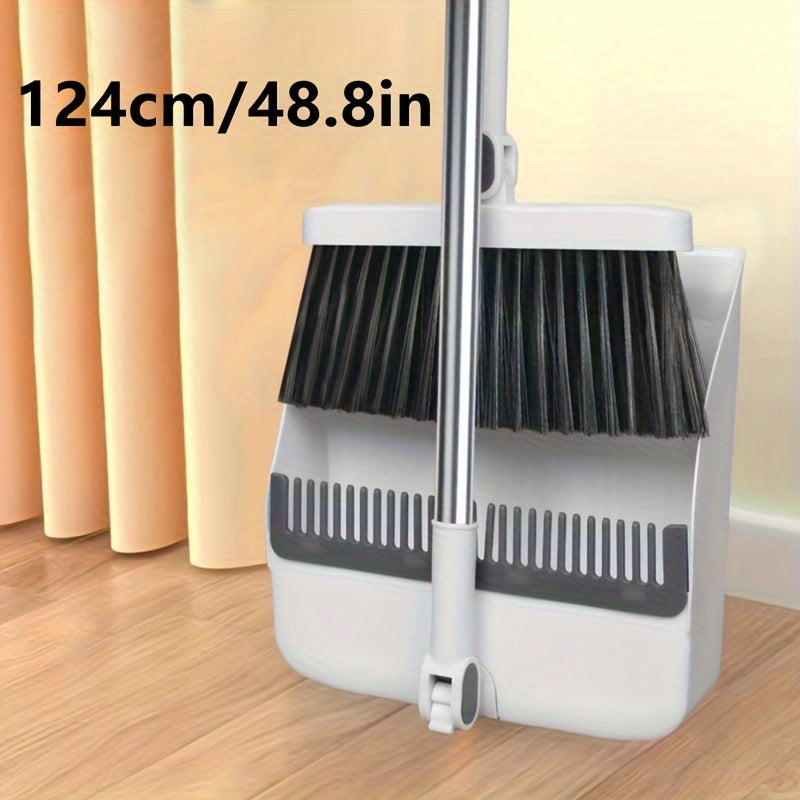 1set, Household Broom And Dustpan Set, Long Handle Floor Cleaning Broom Dustpan Set, Rotatable Broom And Dustpan With Comb Tooth, To Remove Dust And Garbage, For Home, Kitchen, Room, Office, Cleaning Supplies, Cleaning Tool, Back To School Supplies