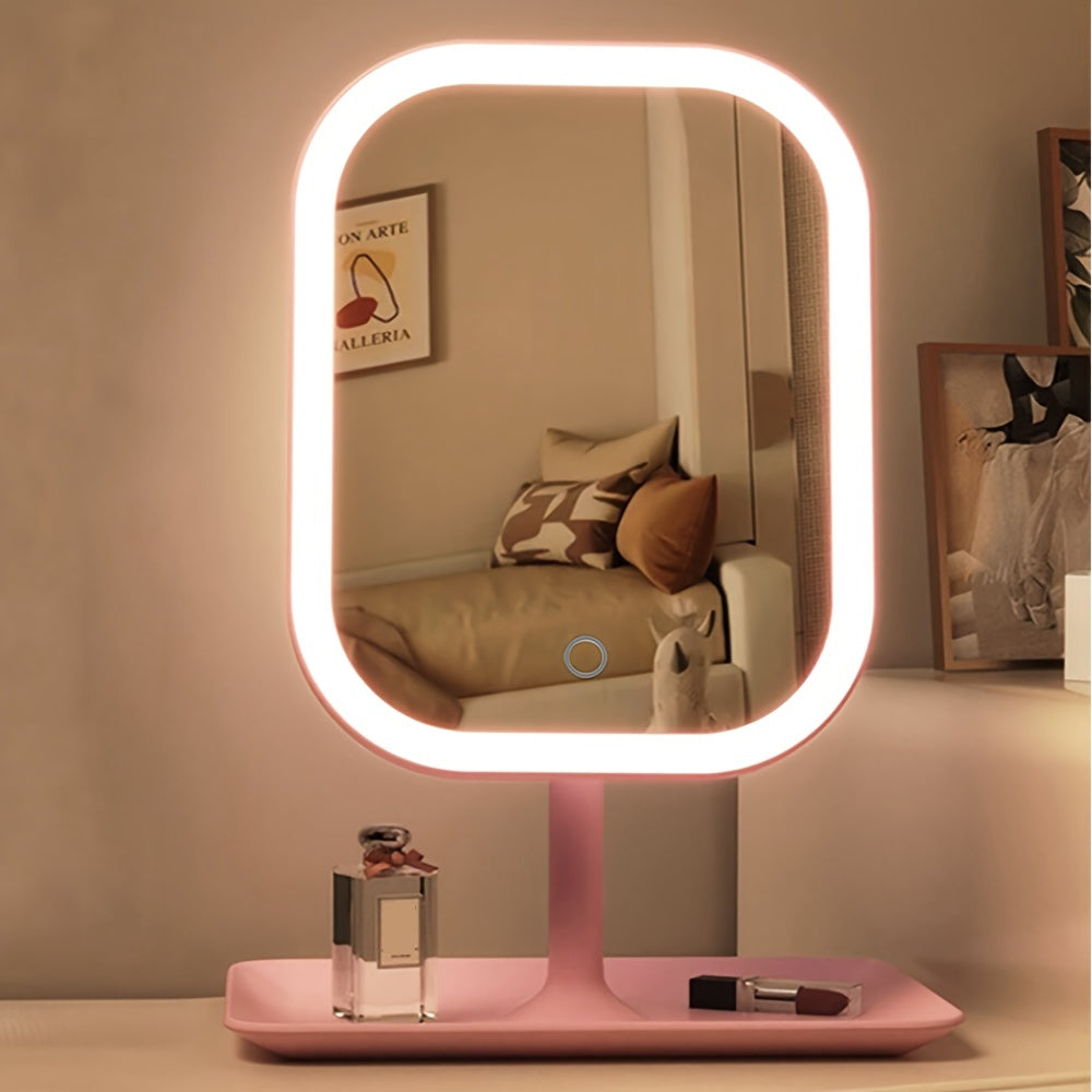 LED Makeup Mirror, Rechargeable Desktop Vanity Mirror with Lights, 3 Light Modes, Touch Control, Adjustable Brightness, Portable Lighted Beauty Mirror, Travel Vanity Cosmetic Mirror with Lights