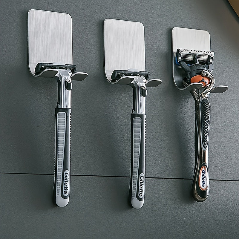 2pcs Silvery Adhesive Wall Hooks, No Drilling Required, Bathroom Shaver Holder, Stainless Steel Door Wall Hook, Bedroom Hat Hook, Bathroom Kitchen Bedroom Bathrobe Hook