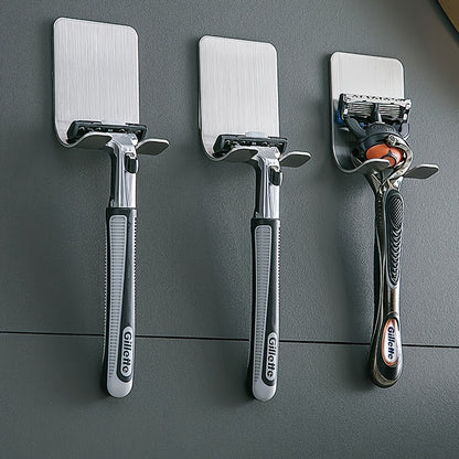 2pcs Silvery Adhesive Wall Hooks, No Drilling Required, Bathroom Shaver Holder, Stainless Steel Door Wall Hook, Bedroom Hat Hook, Bathroom Kitchen Bedroom Bathrobe Hook