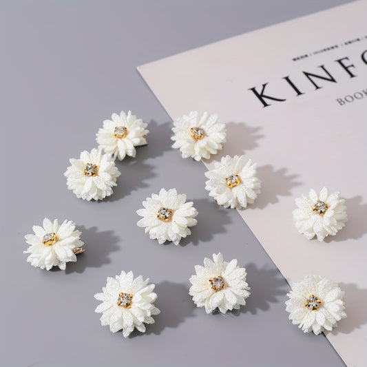 10pcs of Women'S Off-White Fabric Small Daisy Hair Clips with White Rhinestones in The, Suitable for Parties, Gatherings, Festivals, And Everyday Wear