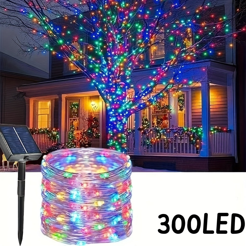 [Christmas] Solar-Powered LED Fairy Light Strings With 50/100/200/300 Leds For Outdoor Garden Decoration, Perfect For Christmas Trees, Porches, And Lawns, Featuring Light Control And Solar Energy Supply