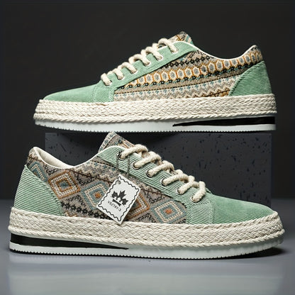 Men'S Breathable Casual Sneakers - Lightweight Summer Shoes with Lace-Up Closure, Non-Slip Rubber Sole - Beige/Black/Teal Colorway for Everyday, Office, Formal Events - All-Season Comfortable Walking Shoes, Office Footwear, Stylish Streetwear, Fabric Inte