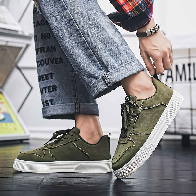 1 Pair of Versatile Men's Sneakers, with Strong Grip, Suitable for Business and Office Use, Comfortable for All Seasons. White and Green Casual Lace-up Low-top Style, Street Fashion Men's Skate Shoes, Soft-soled Durable Tennis Shoes