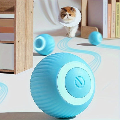 MIAOQUANJI Automatic Rolling Ball Toy for Cats - USB Rechargeable Interactive Play Ball with Motion-Activated Glow-in-the-Dark Feature, Durable Silicone, Safe for All Breeds & Sizes, Blue, Cat Ball Toy