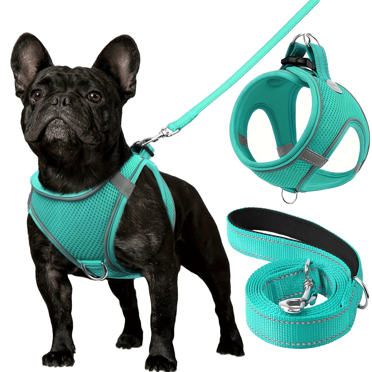 [Soft Padded Dog Harness] Reflective Soft Padded Joytale Step in Dog Harness and Leash Set | Breathable Mesh Vest for Small and Medium Dogs