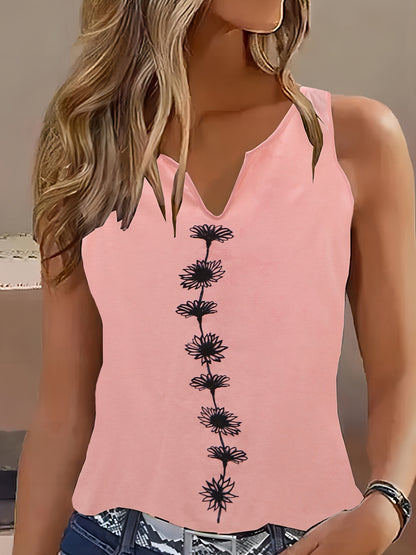 Casual Regular Fit Floral Cutout Tank Top