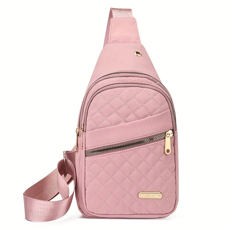 [Large-Capacity Chest Bag] Women's Single-Shoulder Bag, Women's Chest Bag, Large-Capacity Women's Fabric Chest Bag with Headphone Jack and Multiple Storage Compartments