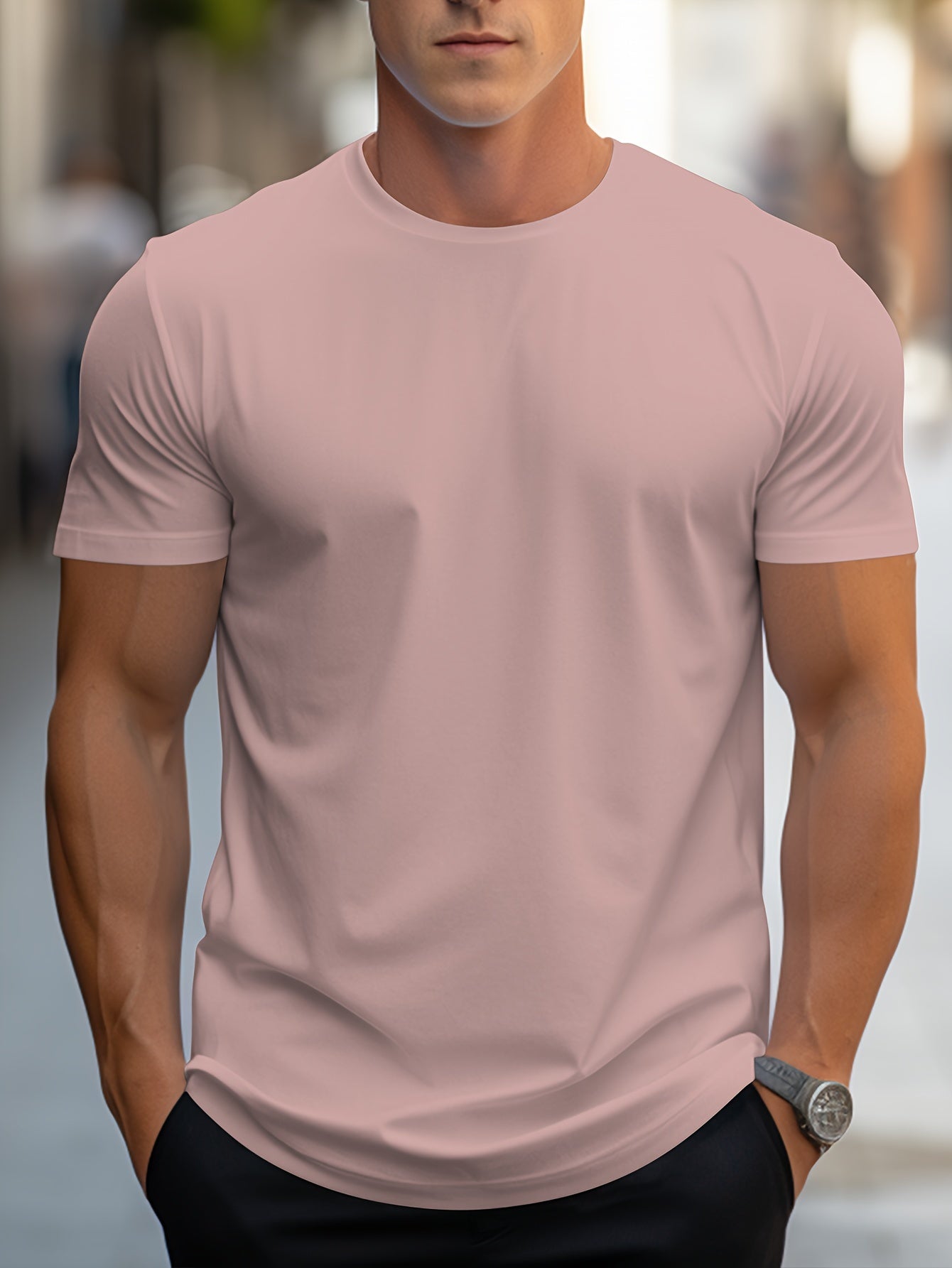 2026 New Year New T-Shirt, Christmas Apparel Base Layer, Men's Minimalist Solid Color Regular Fit T-Shirt, Body-Shaping Essential! Daily Must-Have! Versatile, Short Sleeve yyds! Simple Yet Not Plain