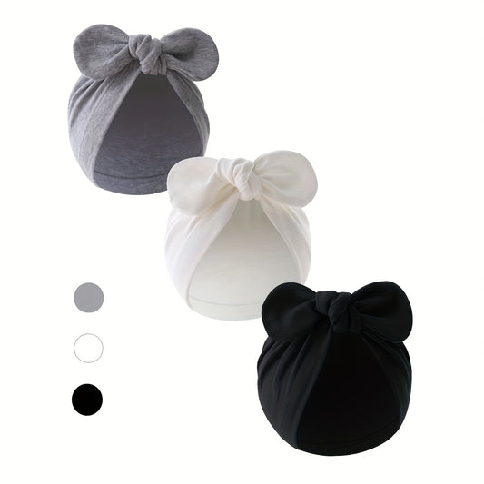 A Set of Three Soft Hats for Newborns, Including a Knotted And Multi-Colored Cotton Bath Hats for Infants