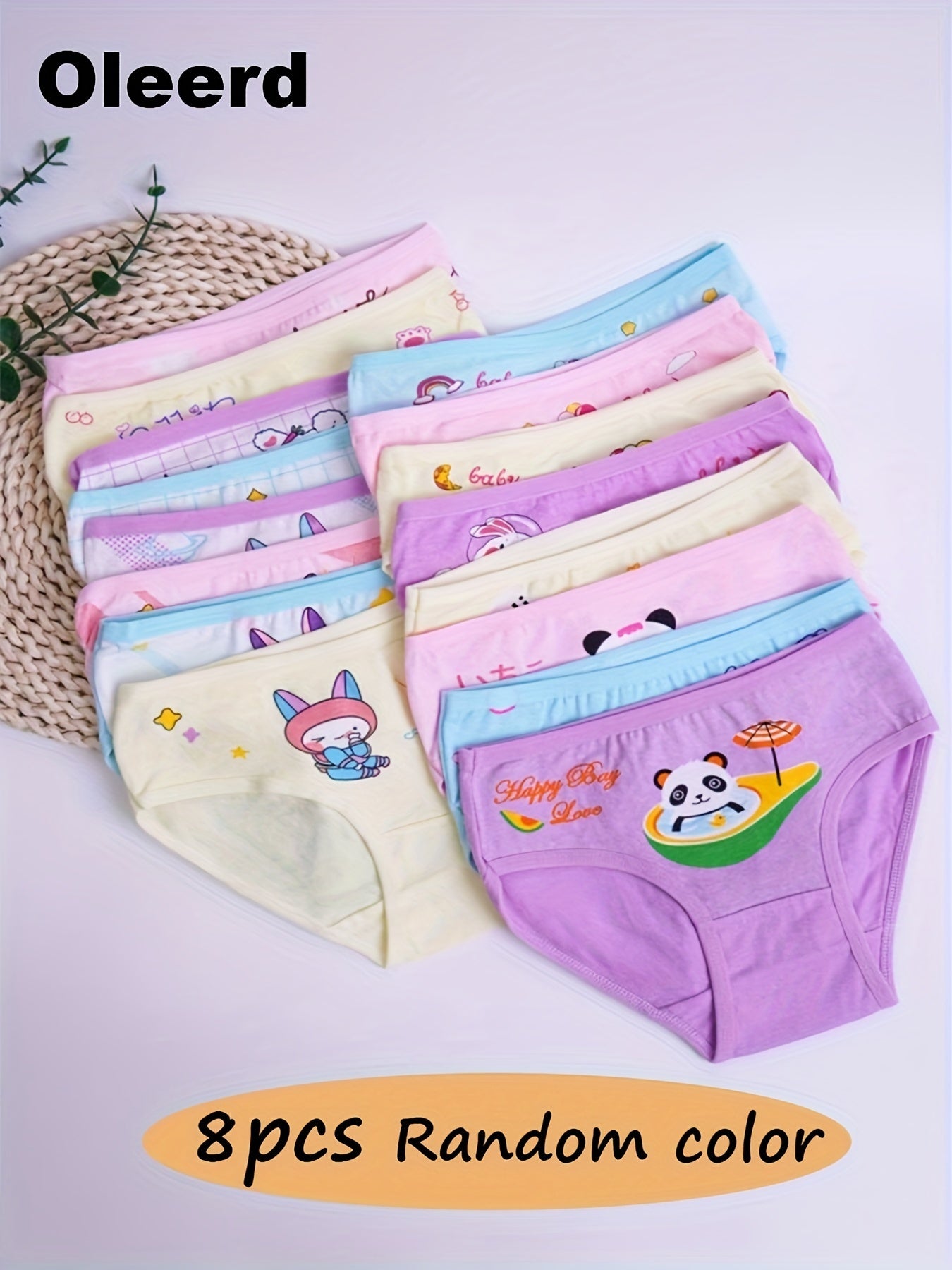 [8pcs Floral Panties Set] 8pcs Floral Print Cartoon Girl Triangle Panties, Mixed Colors Girls' Underwear Set