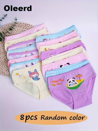 [8pcs Floral Panties Set] 8pcs Floral Print Cartoon Girl Triangle Panties, Mixed Colors Girls' Underwear Set