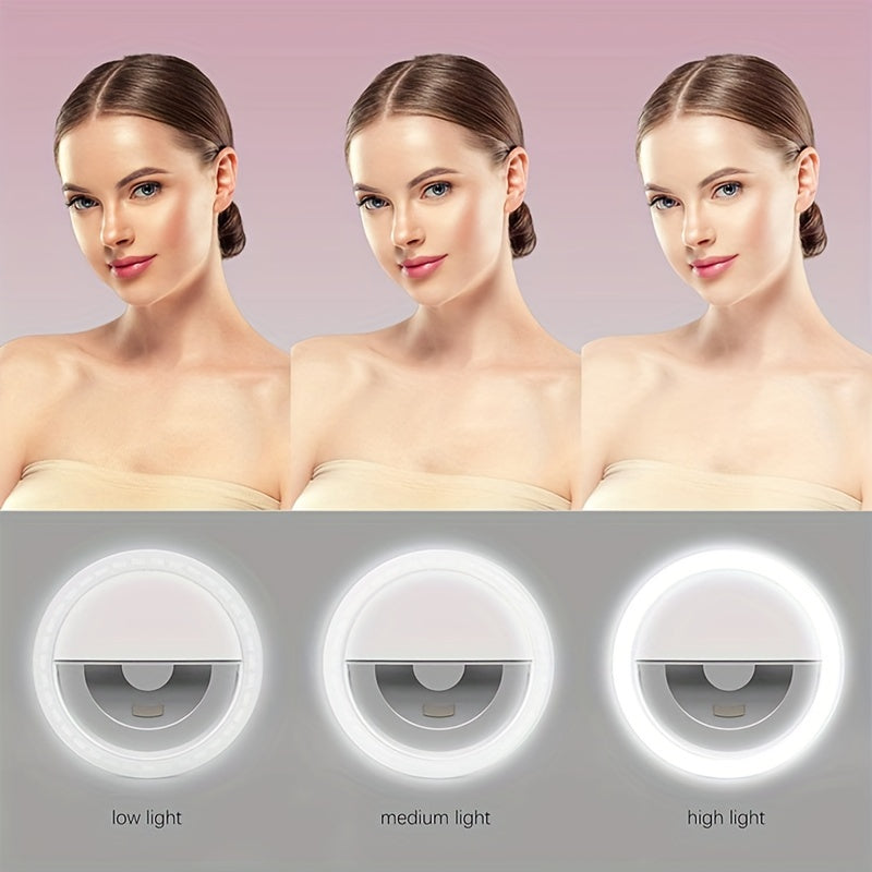 CLEANTRUST Rechargeable LED Ring Light | Selfie And Live Streaming Light, Portable Circular Flashlight, Dual Power Mode: Rechargeable Battery/Usb, Three-Level Adjustable White Light, Polymer Lithium Battery, Suitable for Smartphones, Cameras