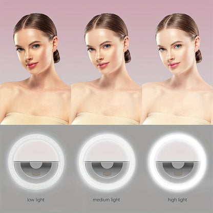CLEANTRUST Rechargeable LED Ring Light | Selfie And Live Streaming Light, Portable Circular Flashlight, Dual Power Mode: Rechargeable Battery/Usb, Three-Level Adjustable White Light, Polymer Lithium Battery, Suitable for Smartphones, Cameras