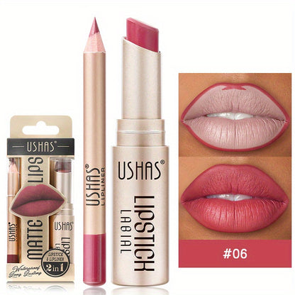 24 Hour Waterproof Velvet Matte Lipstick + Lip Liner - Nonstick Cup Lipgloss Lip Stain Pigmented Lip Makeup - Golden Box Nude Lipstick Valentine's Day Gifts