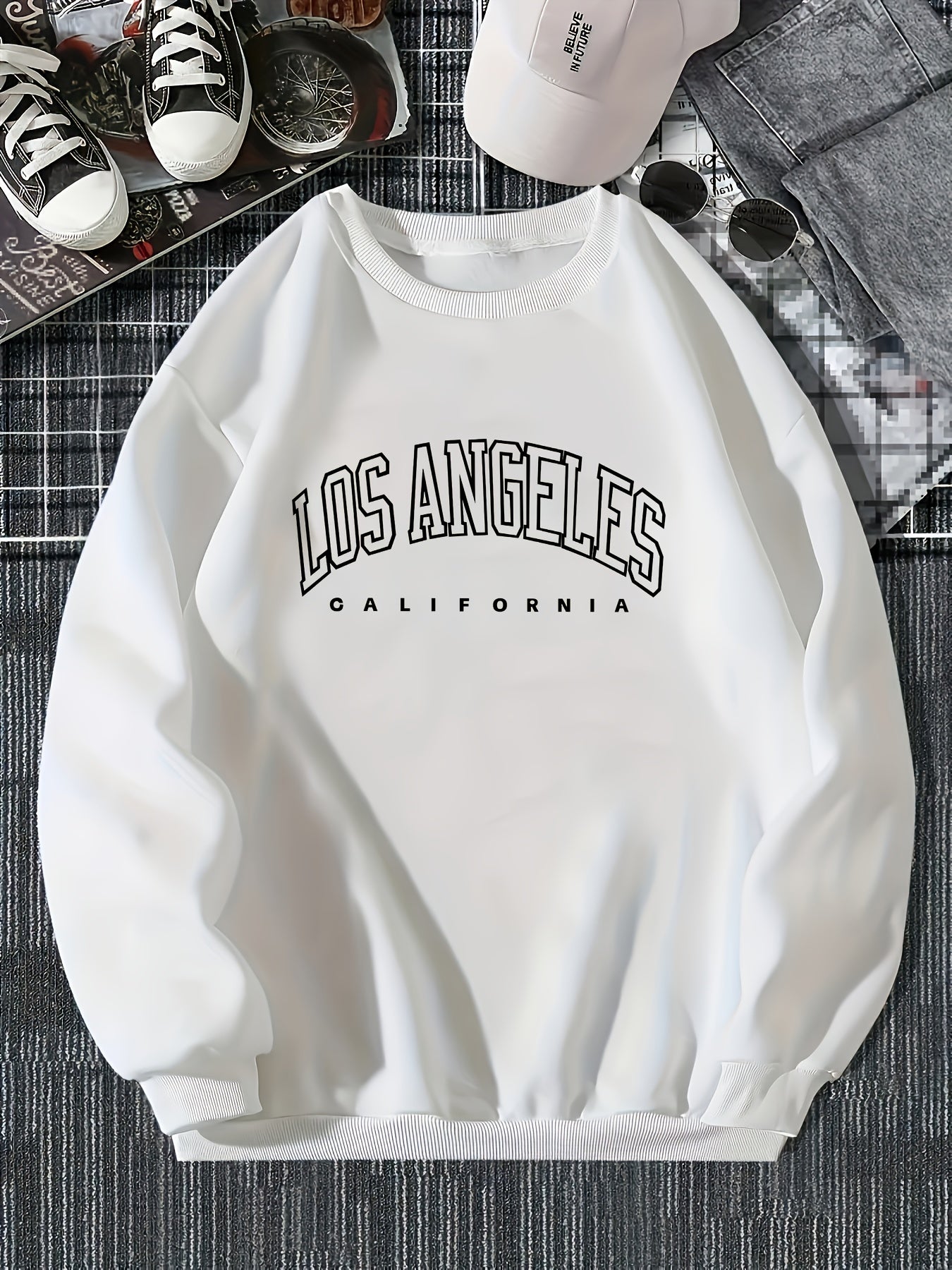 Los Angeles Print Preppy Sweatshirt, Long Sleeve Crew Neck Casual Sweatshirt For Winter & Fall, Women's Clothing