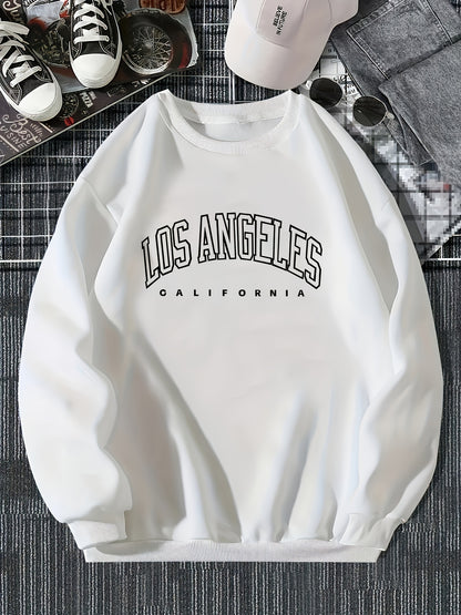 Los Angeles Print Preppy Sweatshirt, Long Sleeve Crew Neck Casual Sweatshirt For Winter & Fall, Women's Clothing